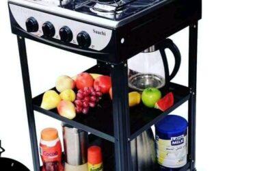 Saachi 4 Burner Gas Stove With Shelves-Black