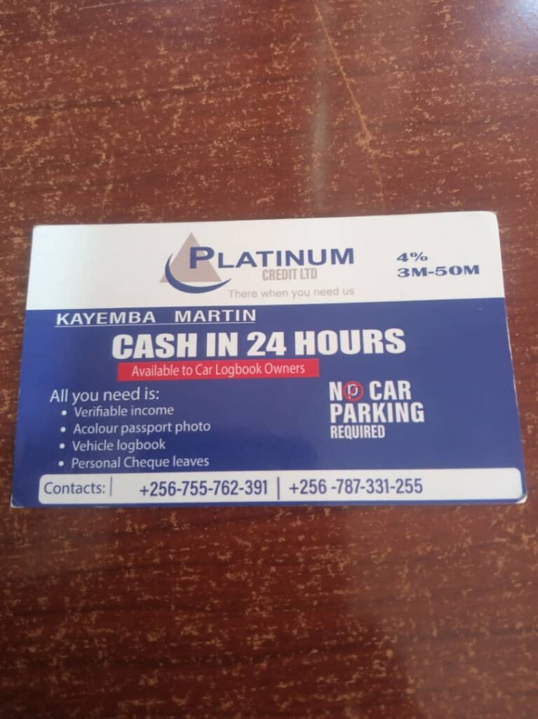 Car logbook loan in Uganda